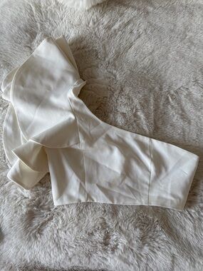 Showpo One-Shoulder White Ruffle Crop Top